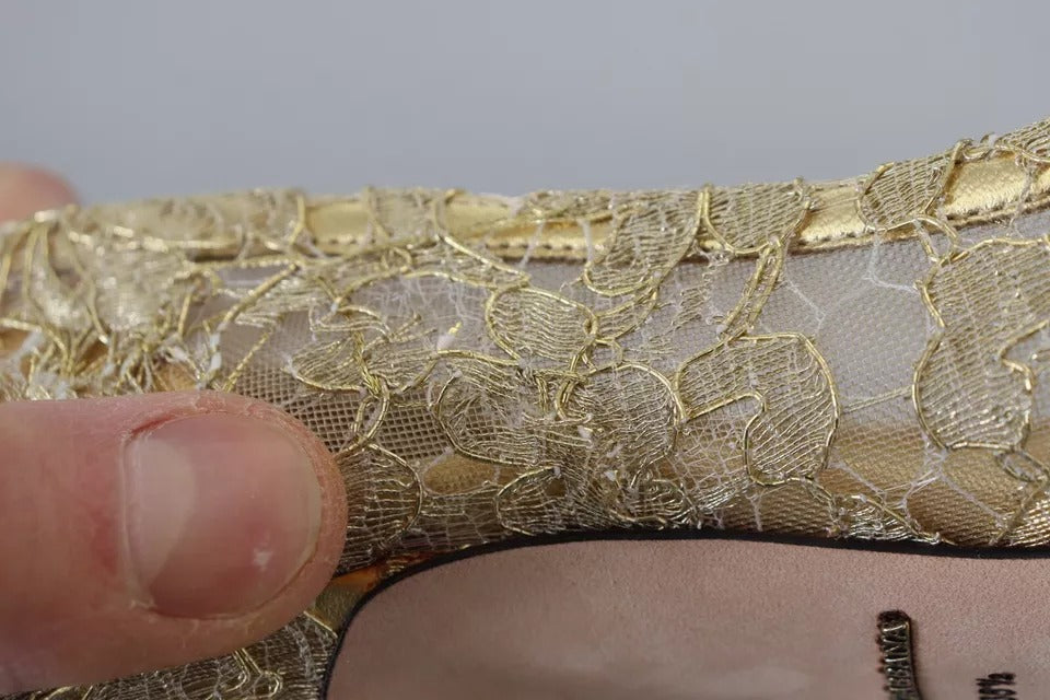 Dolce &amp; Gabbana Gold Taormina Spitze Kristall Heels Pumps Schuhe