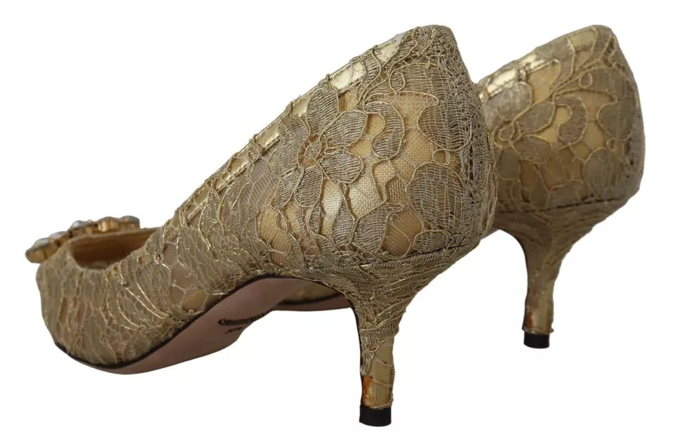 Dolce &amp; Gabbana Gold Taormina Spitze Kristall Heels Pumps Schuhe