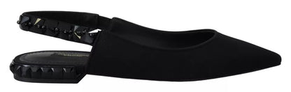 Dolce &amp; Gabbana – Schwarze flache Slingback-Schuhe aus Charmeuse mit Kristallen