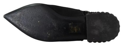 Dolce &amp; Gabbana – Schwarze flache Slingback-Schuhe aus Charmeuse mit Kristallen