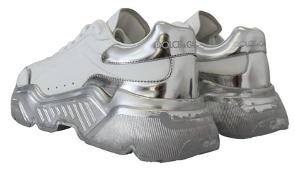 Dolce &amp; Gabbana Daymaster Sneakers aus weißem und silbernem Leder