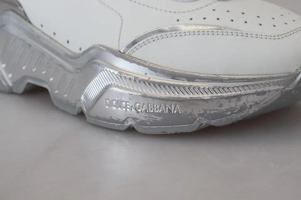 Dolce &amp; Gabbana Daymaster Sneakers aus weißem und silbernem Leder