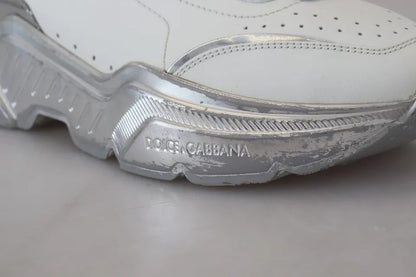 Dolce &amp; Gabbana Daymaster Sneakers aus weißem und silbernem Leder