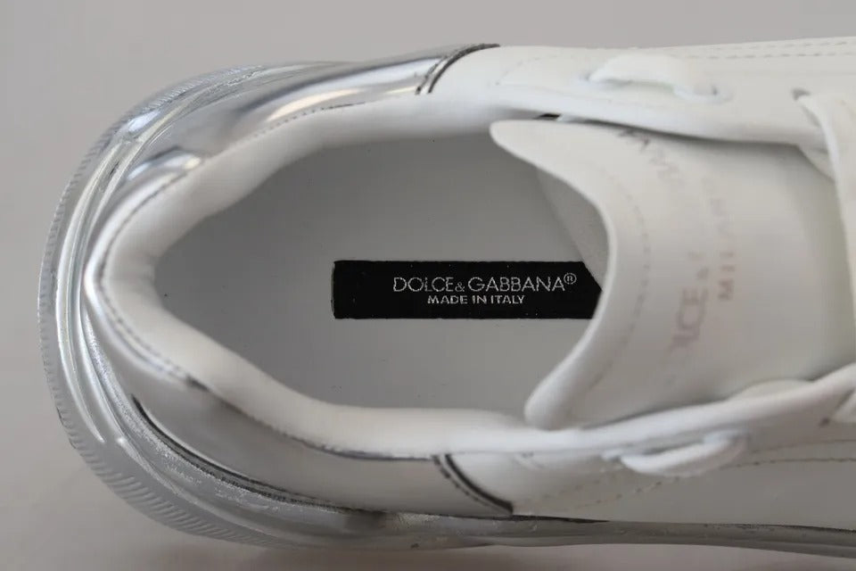 Dolce &amp; Gabbana Daymaster Sneakers aus weißem und silbernem Leder