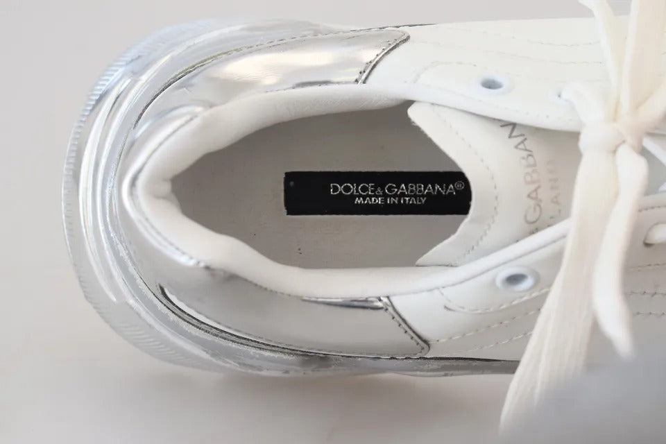 Dolce &amp; Gabbana Daymaster Damen Sneakers aus weißem, silbernem Leder