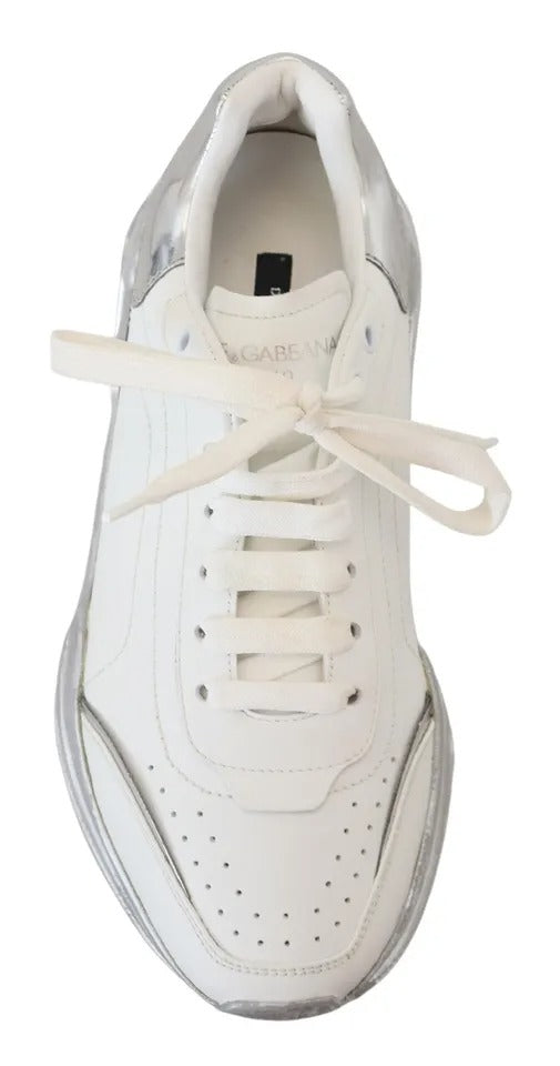 Dolce &amp; Gabbana Daymaster Damen Sneakers aus weißem, silbernem Leder
