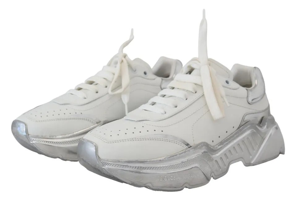 Dolce &amp; Gabbana Daymaster Damen Sneakers aus weißem, silbernem Leder