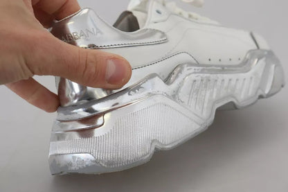 Dolce &amp; Gabbana Daymaster Damen Sneakers aus weißem, silbernem Leder