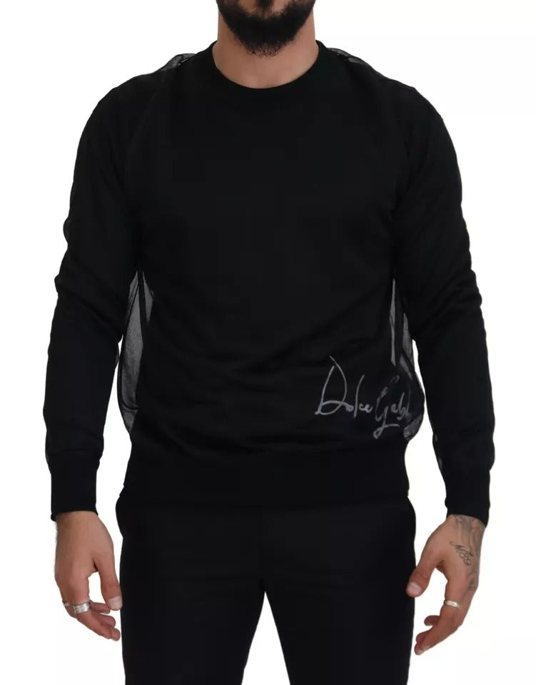 Dolce &amp; Gabbana Schwarzer Polyester-Pullover mit Rundhalsausschnitt für Herren