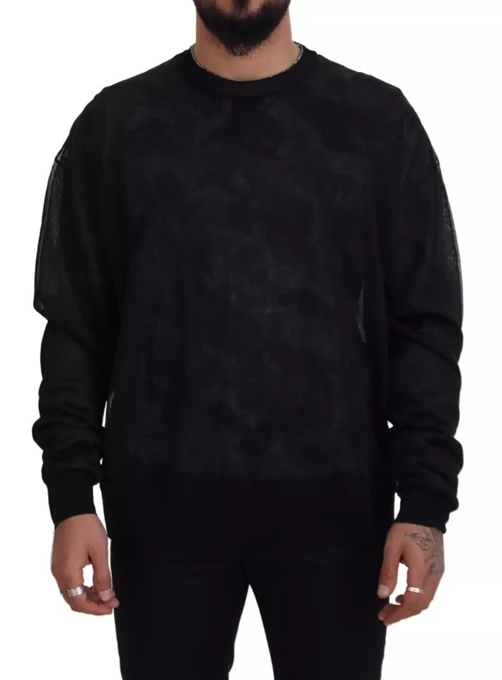 Dolce &amp; Gabbana – Schwarzer Polyester-Pullover mit Rundhalsausschnitt