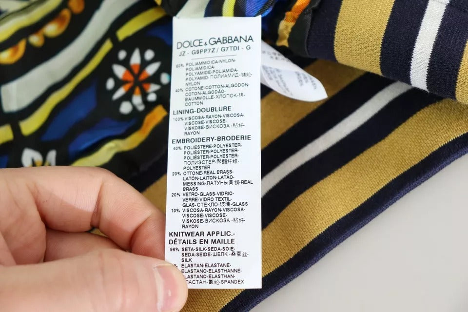 Dolce &amp; Gabbana Blauer Pullover mit gestreiftem King Bee-Aufnäher und heraldischem Patch