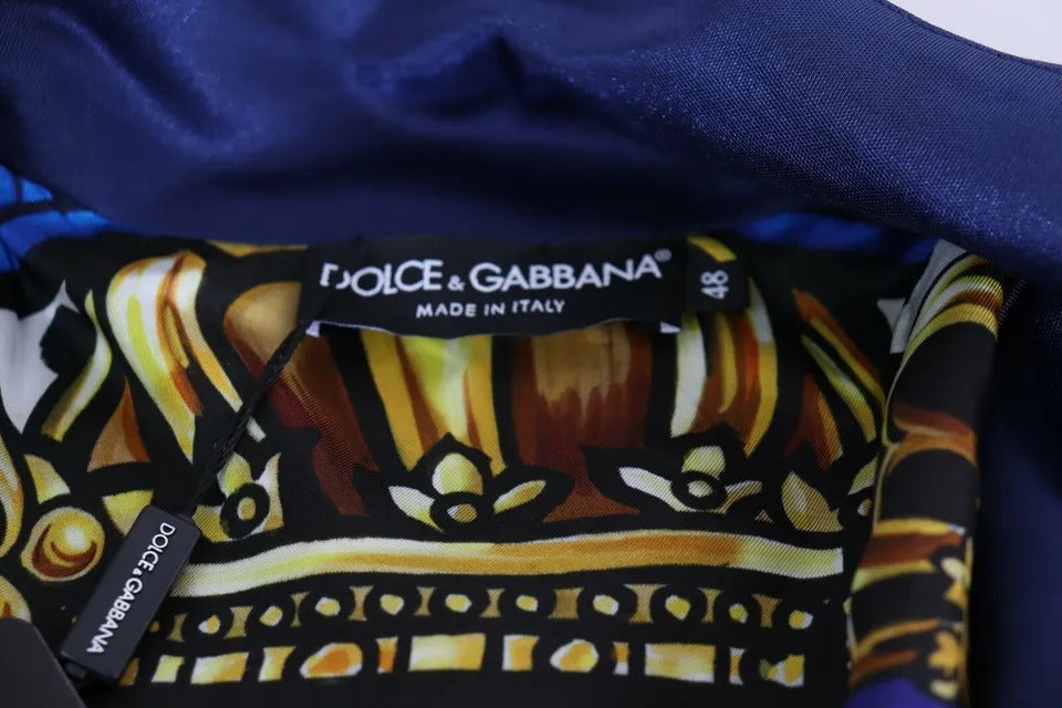 Dolce &amp; Gabbana Blauer Pullover mit gestreiftem King Bee-Aufnäher und heraldischem Patch