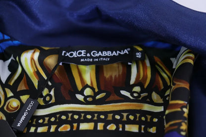 Dolce &amp; Gabbana Blauer Pullover mit gestreiftem King Bee-Aufnäher und heraldischem Patch