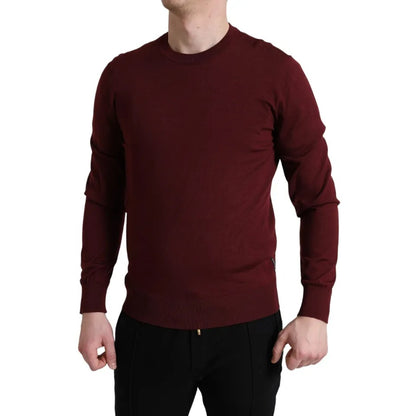 Dolce &amp; Gabbana Bordeaux Wollstrickpullover mit Rundhalsausschnitt
