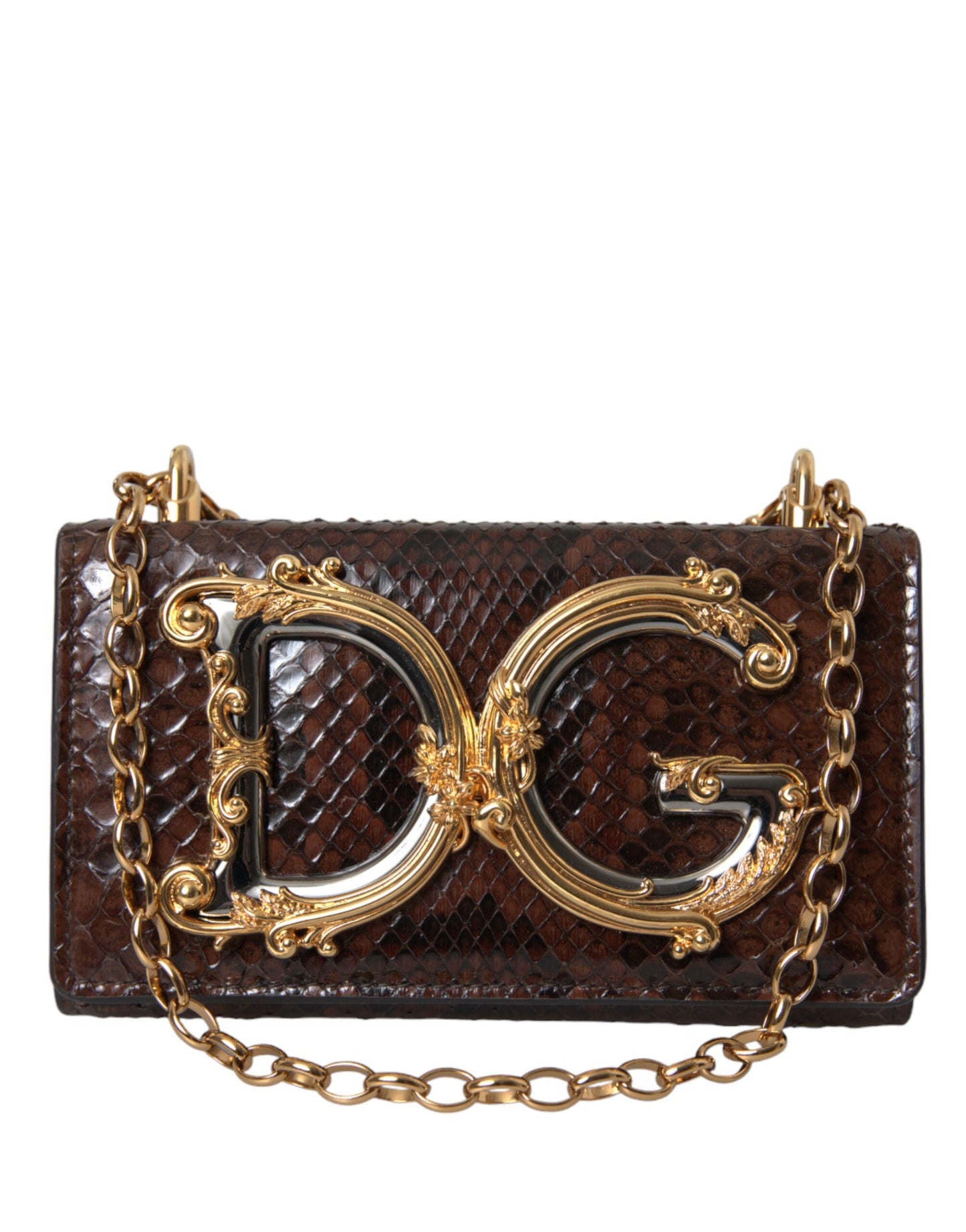 Dolce &amp; Gabbana – DG Girls – Umhängetasche aus braunem Pythonleder