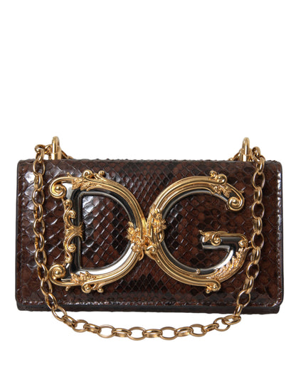 Dolce &amp; Gabbana – DG Girls – Umhängetasche aus braunem Pythonleder