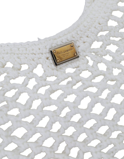 Dolce &amp; Gabbana – Einkaufstasche mit Logo aus gestrickter Baumwolle in Weiß und Grün