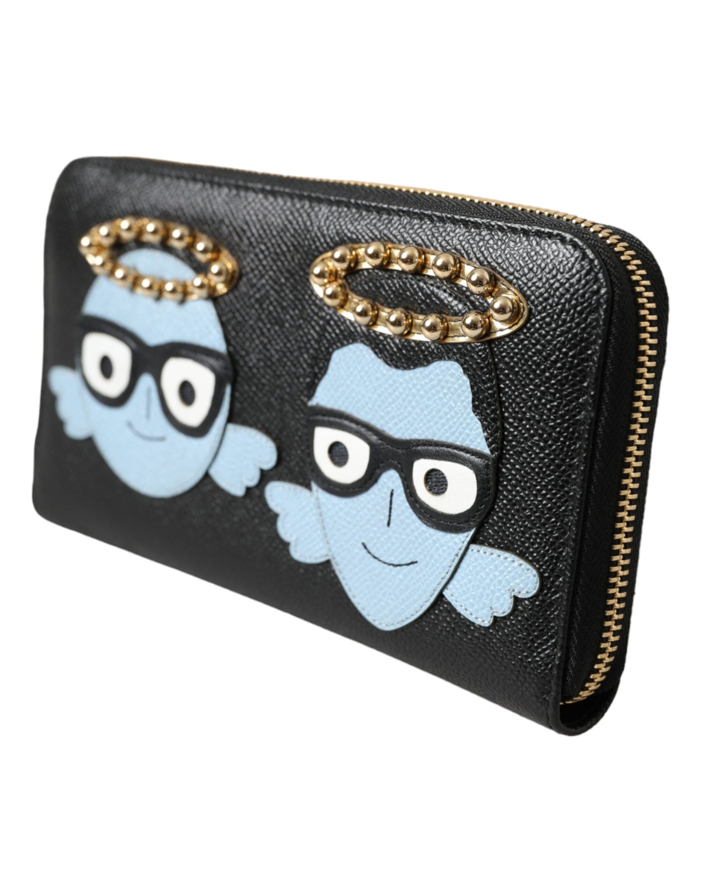 Dolce &amp; Gabbana Schwarz Blau Leder #DGFAMILY Reißverschluss Continental Herren Geldbörse