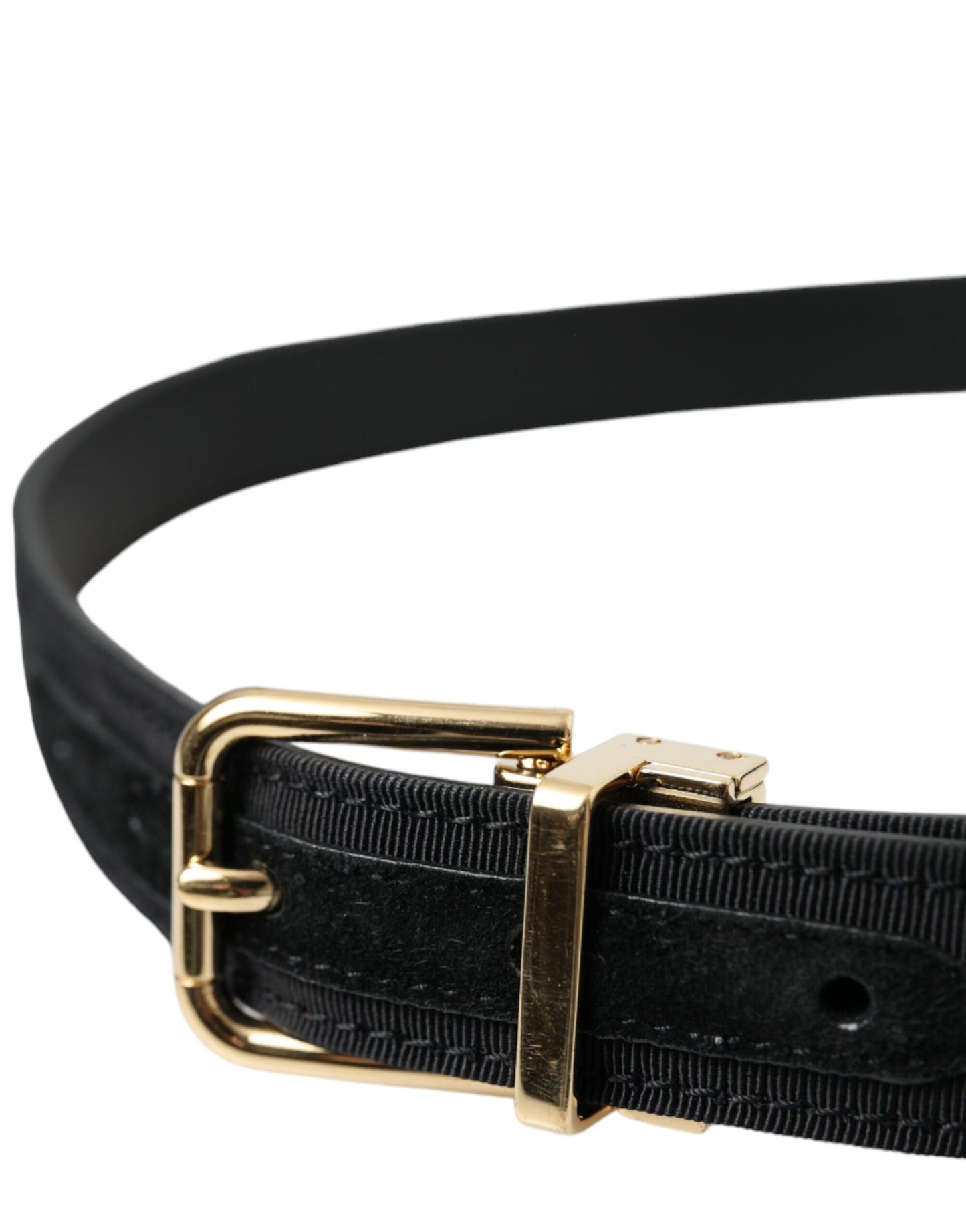 Dolce &amp; Gabbana – Schwarzer Grosgrain-Gürtel mit goldener Metallschnalle – Herren