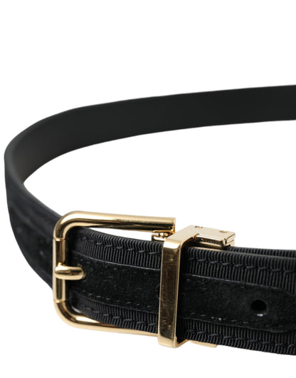 Dolce &amp; Gabbana – Schwarzer Grosgrain-Gürtel mit goldener Metallschnalle – Herren
