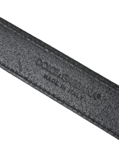 Dolce &amp; Gabbana – Schwarzer Glitzer-Ledergürtel mit silberner Schnalle