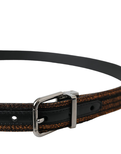 Dolce &amp; Gabbana – Gürtel mit goldenen Jacquardstreifen und silberner Metallschnalle