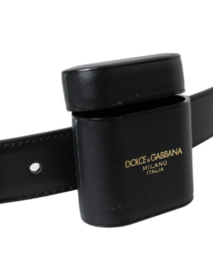 Dolce &amp; Gabbana – Schwarzes Airpods-Etui aus Leder mit silberner Schnalle