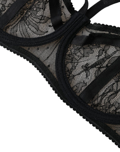 Dolce &amp; Gabbana – Balconcino-BH aus Nylon mit Blumenspitze in Schwarz