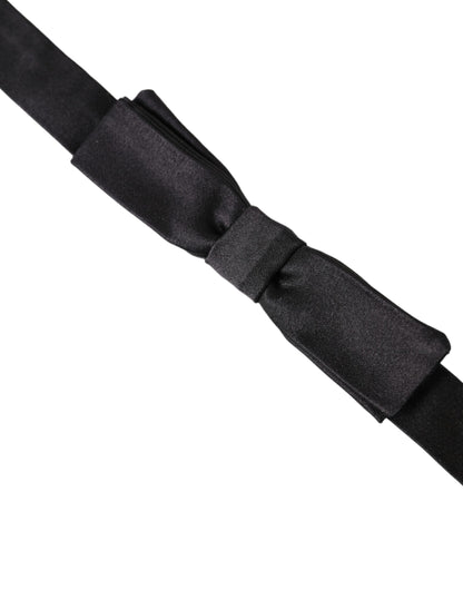 Dolce &amp; Gabbana Dunkelgraue Herrenfliege aus Seide mit verstellbarem Hals