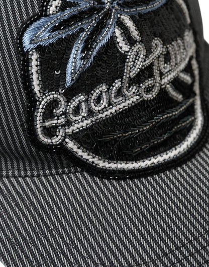Dolce &amp; Gabbana – Baseballmütze aus schwarzer Baumwolle mit Verzierung für Herren