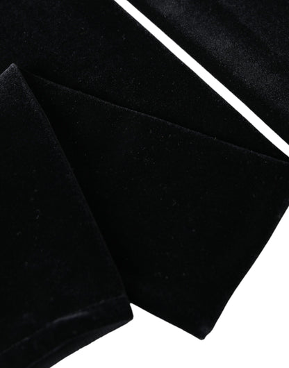 Dolce &amp; Gabbana – Lange, fingerlose Handschuhe aus Nylon in Schwarz mit Ellenbogenpartie