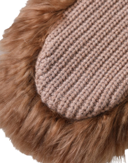 Dolce &amp; Gabbana – Mittelarm-Fäustlinge aus gestricktem Kaschmirfell in Braun