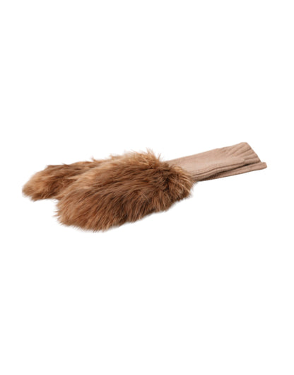 Dolce &amp; Gabbana – Mittelarm-Fäustlinge aus gestricktem Kaschmirfell in Braun