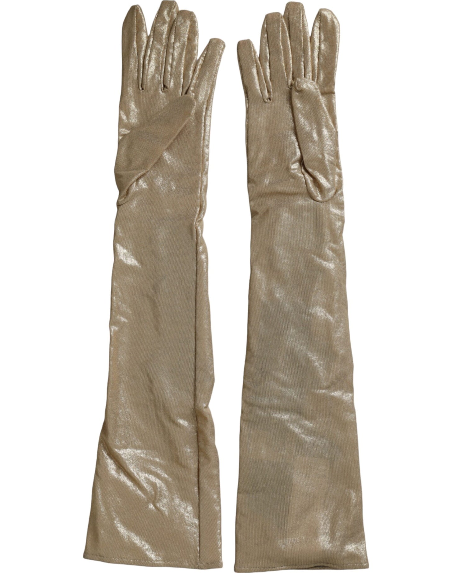 قفازات دولتشي آند غابانا من الساتان والكريستال باللون البيج بطول الكوع