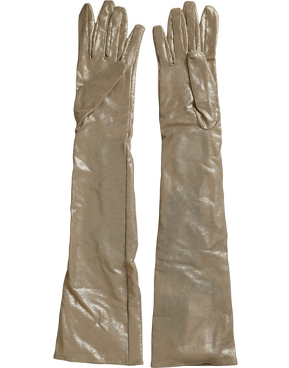 قفازات دولتشي آند غابانا من الساتان والكريستال باللون البيج بطول الكوع
