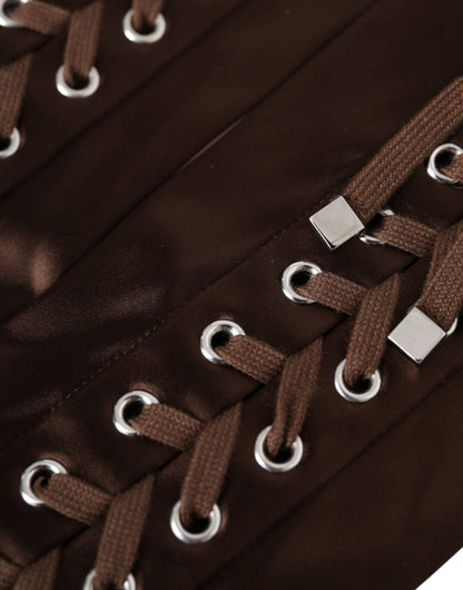 Dolce &amp; Gabbana – Fingerlose Handschuhe aus braunem Acetat mit Schnürung