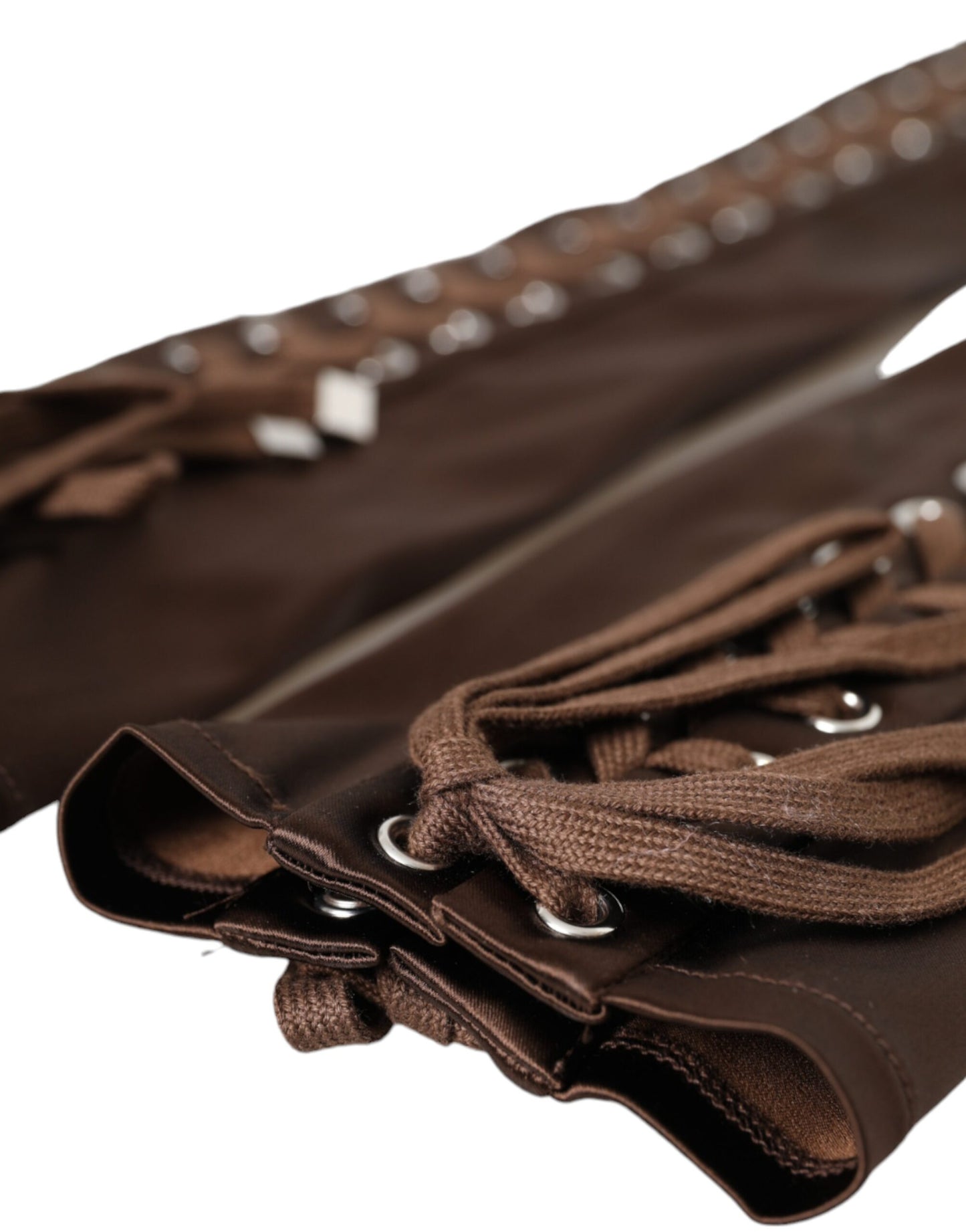 Dolce &amp; Gabbana – Fingerlose Handschuhe aus braunem Acetat mit Schnürung