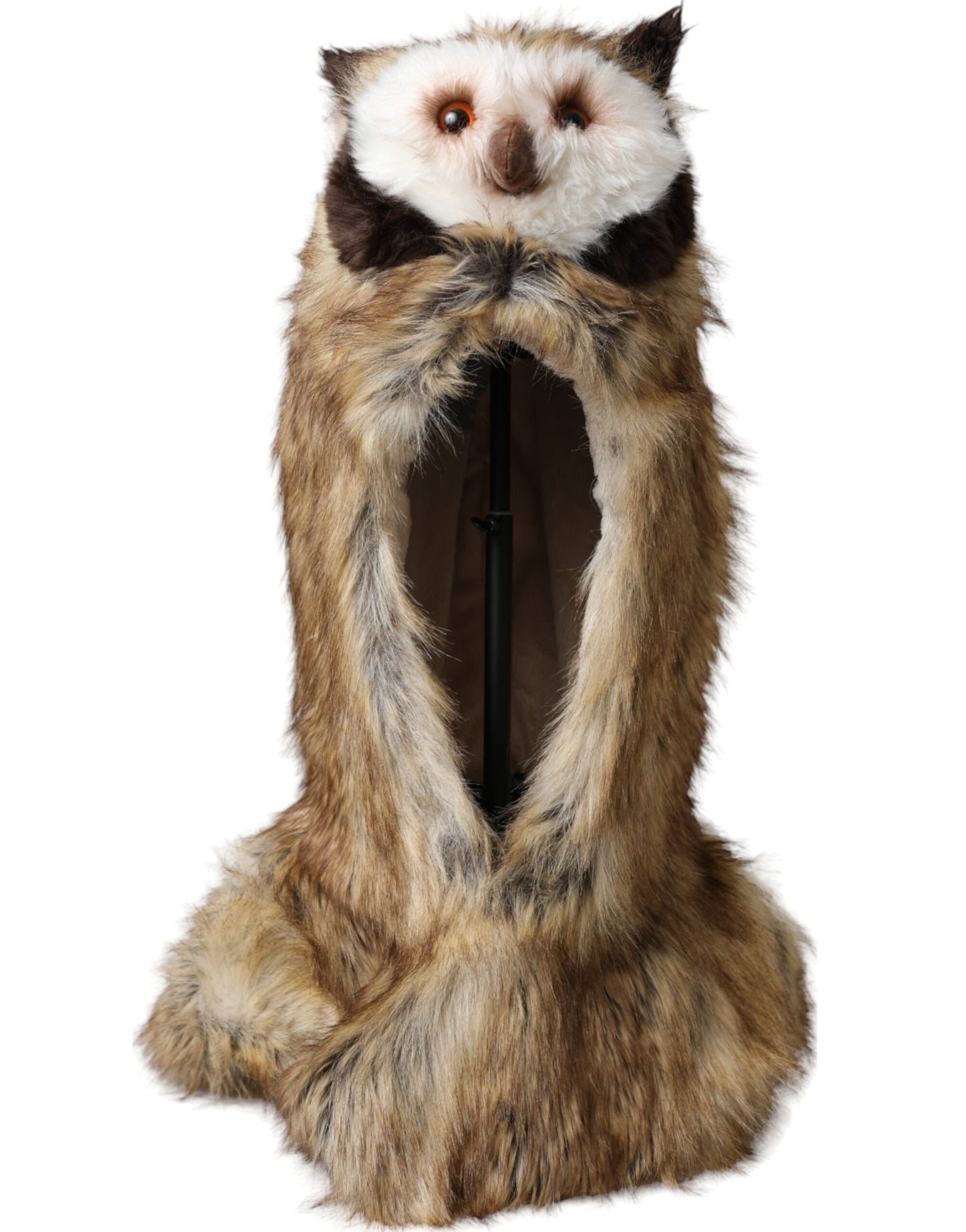 قبعة دولتشي آند غابانا بنية اللون من الفرو الصناعي بغطاء كامل للرأس