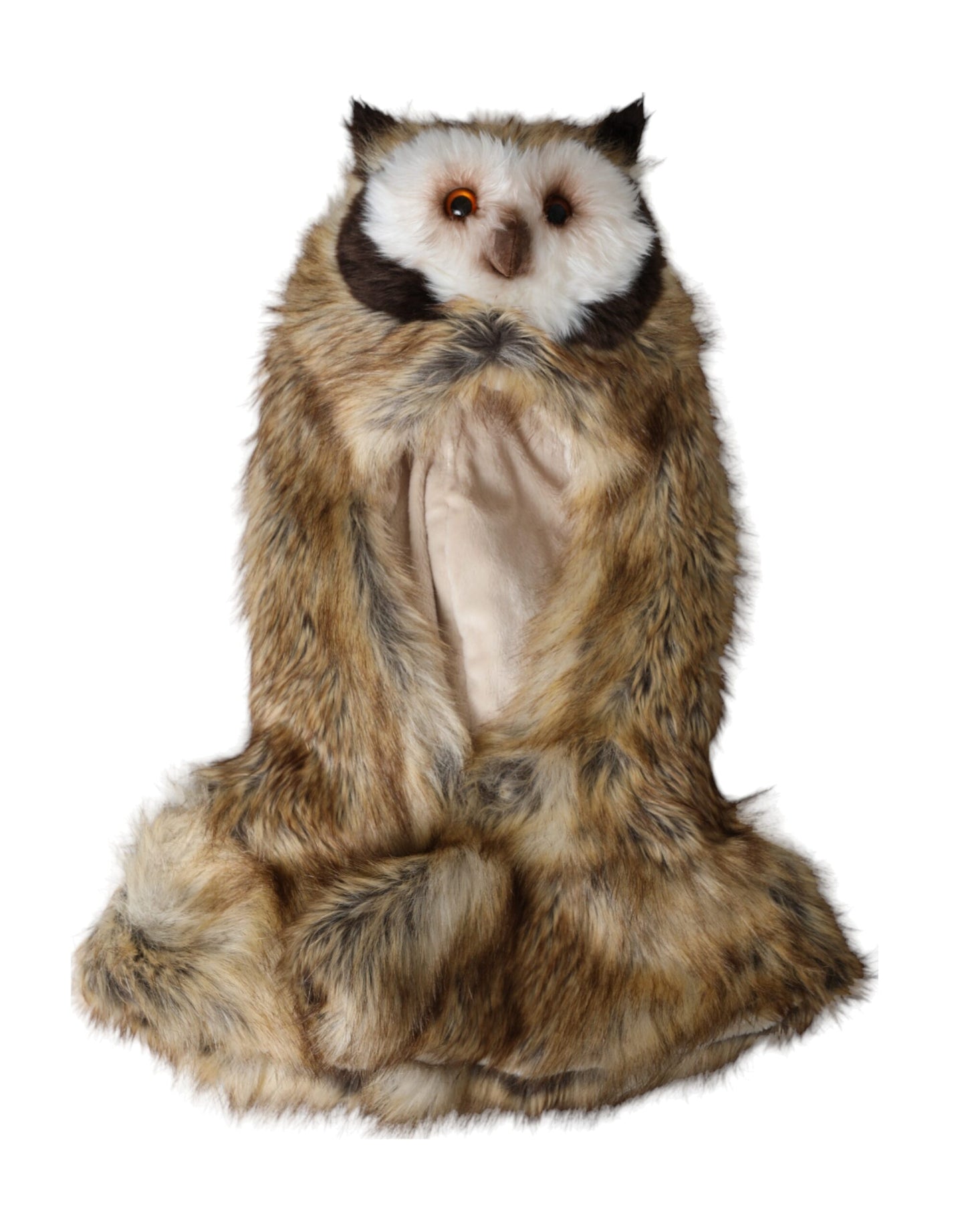 قبعة دولتشي آند غابانا بنية اللون من الفرو الصناعي بغطاء كامل للرأس