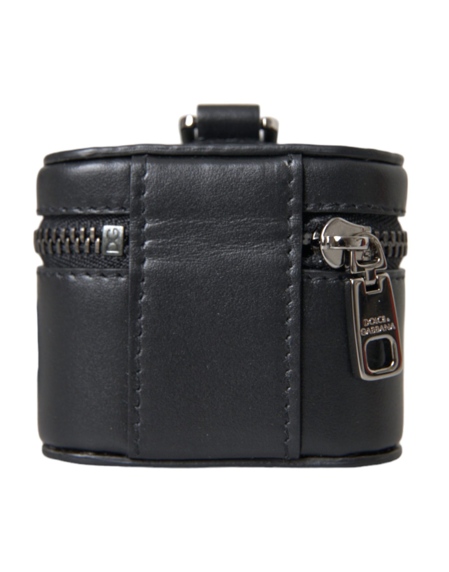 Dolce &amp; Gabbana – Airpods-Hülle aus schwarzem Leder mit DG-Logo und silbernem Metall