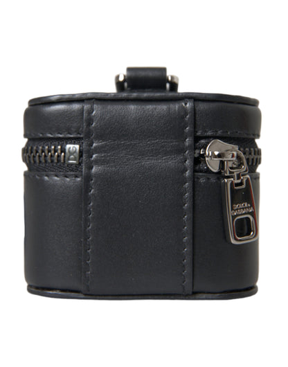 Dolce &amp; Gabbana – Airpods-Hülle aus schwarzem Leder mit DG-Logo und silbernem Metall