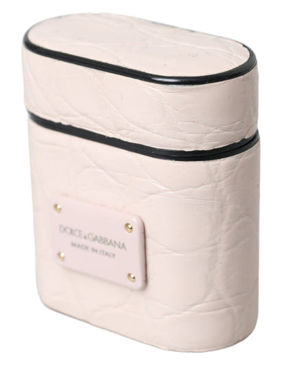 Dolce &amp; Gabbana – Airpods-Hülle aus hellrosa Leder mit Metall-Logoplakette