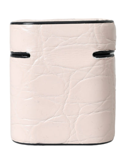 Dolce &amp; Gabbana – Airpods-Hülle aus hellrosa Leder mit Metall-Logoplakette