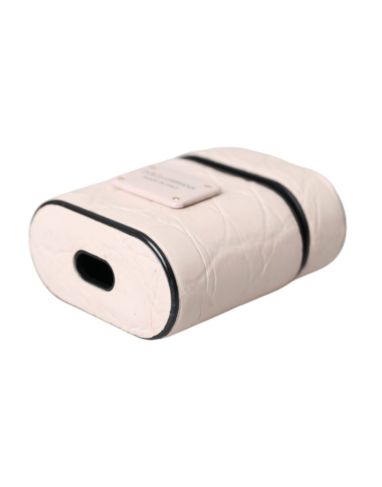 Dolce &amp; Gabbana – Airpods-Hülle aus hellrosa Leder mit Metall-Logoplakette