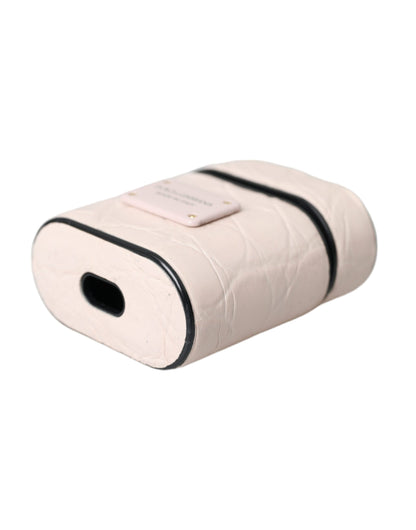 Dolce &amp; Gabbana – Airpods-Hülle aus hellrosa Leder mit Metall-Logoplakette