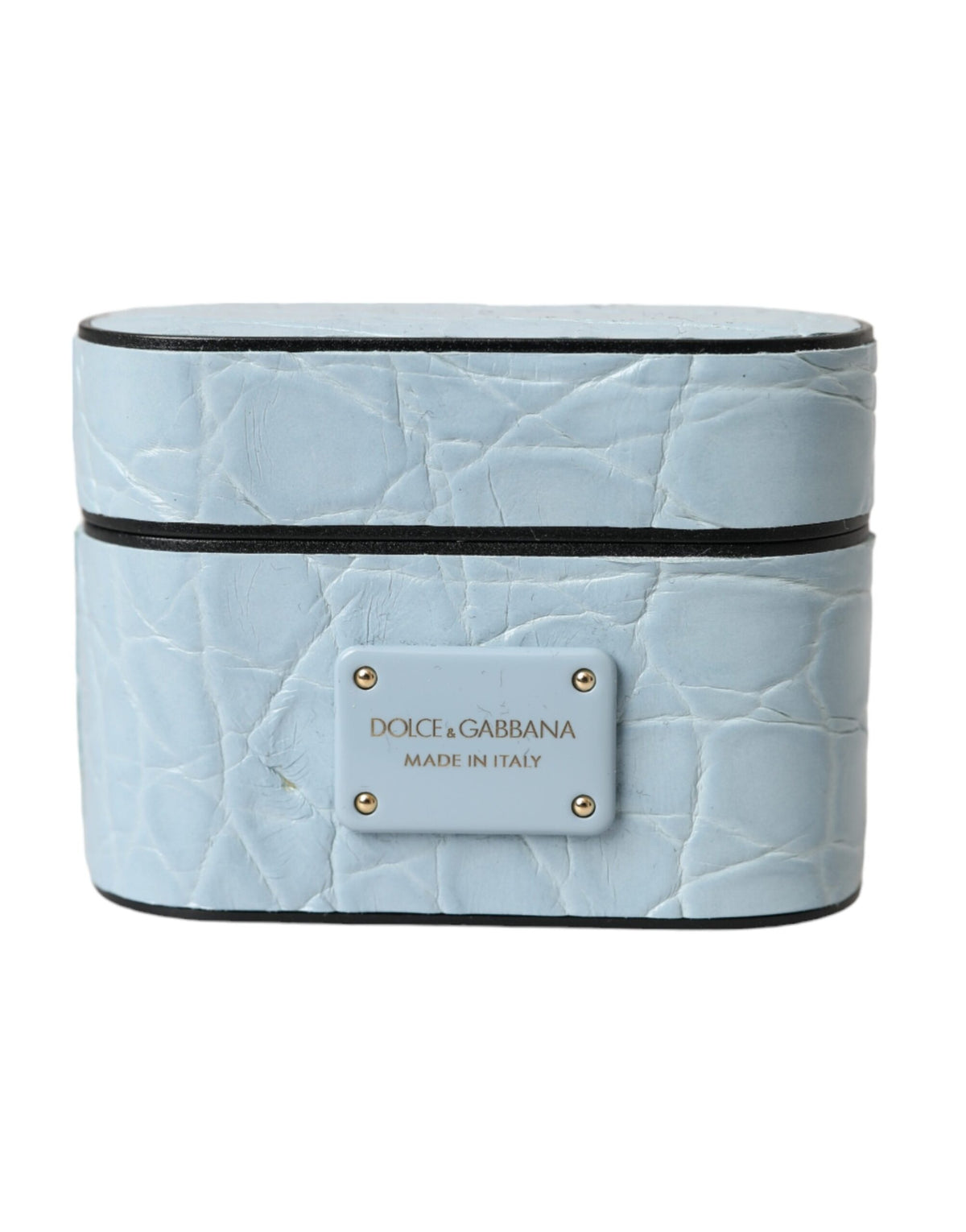 Dolce &amp; Gabbana – Airpods-Hülle aus hellblauem Leder mit Metall-Logo