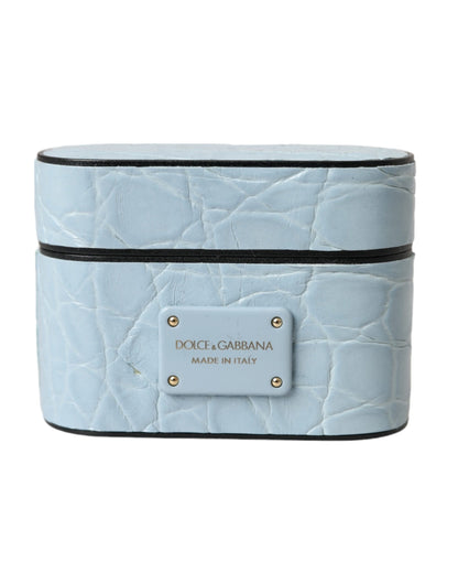 Dolce &amp; Gabbana – Airpods-Hülle aus hellblauem Leder mit Metall-Logo