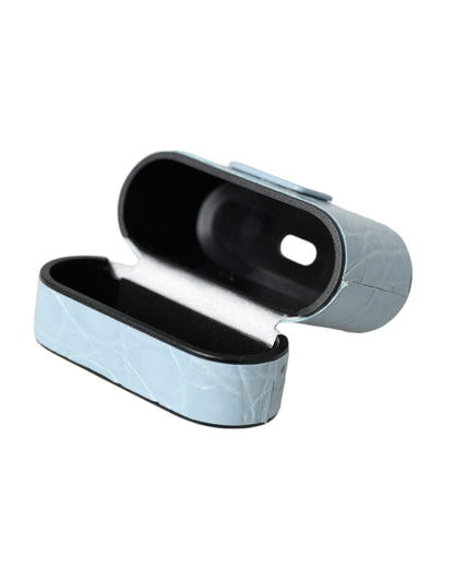 Dolce &amp; Gabbana – Airpods-Hülle aus hellblauem Leder mit Metall-Logo