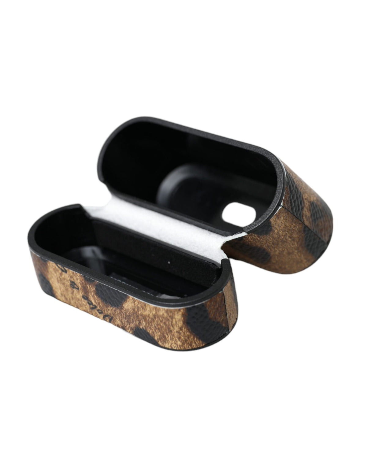 Dolce &amp; Gabbana – Airpods-Hülle aus braunem Kalbsleder mit Leopardenmuster und Metall-Logoplakette