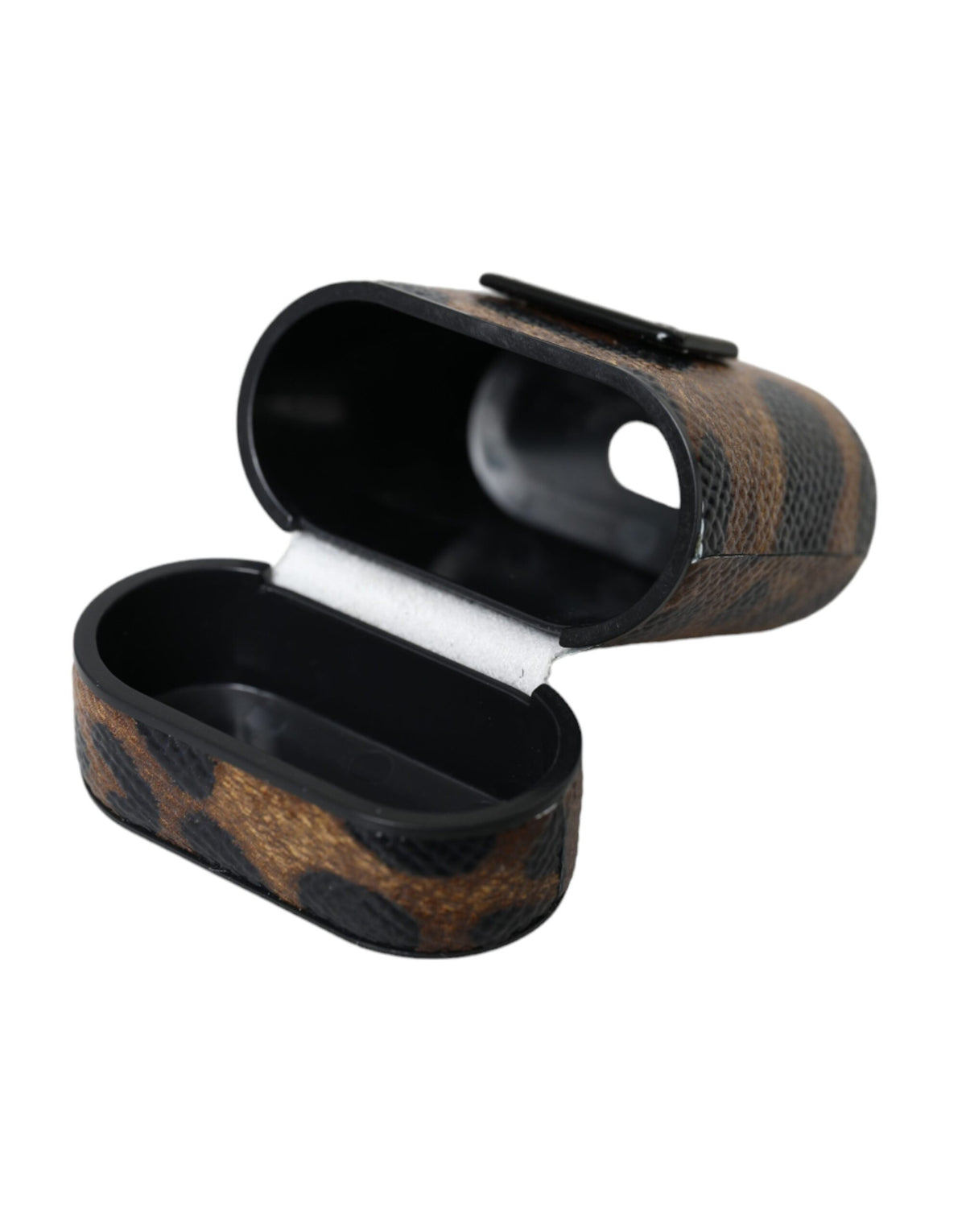 Dolce &amp; Gabbana – Airpods-Hülle aus braunem Kalbsleder mit Leopardenmuster und Metall-Logoplakette